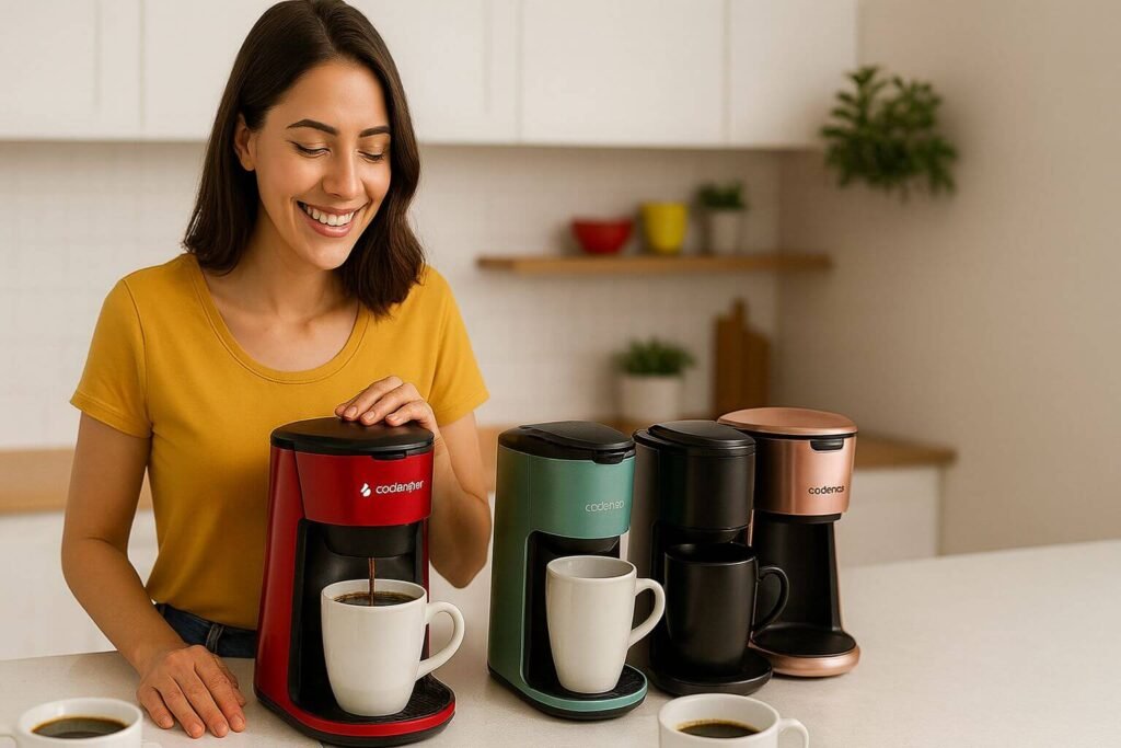 Cafeteira Cadence Single Contrast em destaque, ideal para uso diário.
